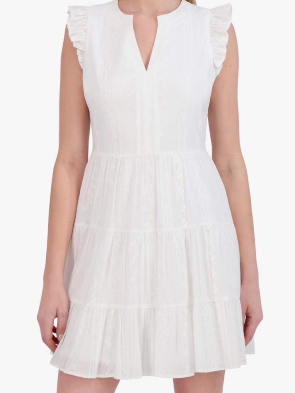 Laundry by Shelli Segal Women's Cap Sleeve Tiered Eyelet Dress – V-Neck, Flutter